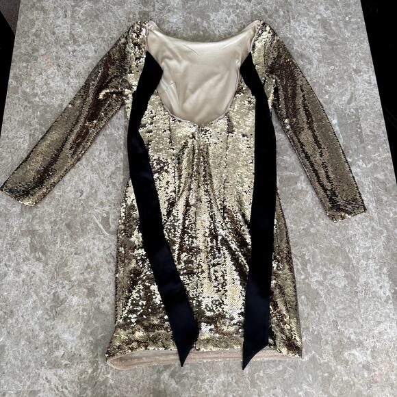 Aidan Mattox Gold Sequin Cocktail Dress- 2 - Picture 4 of 8